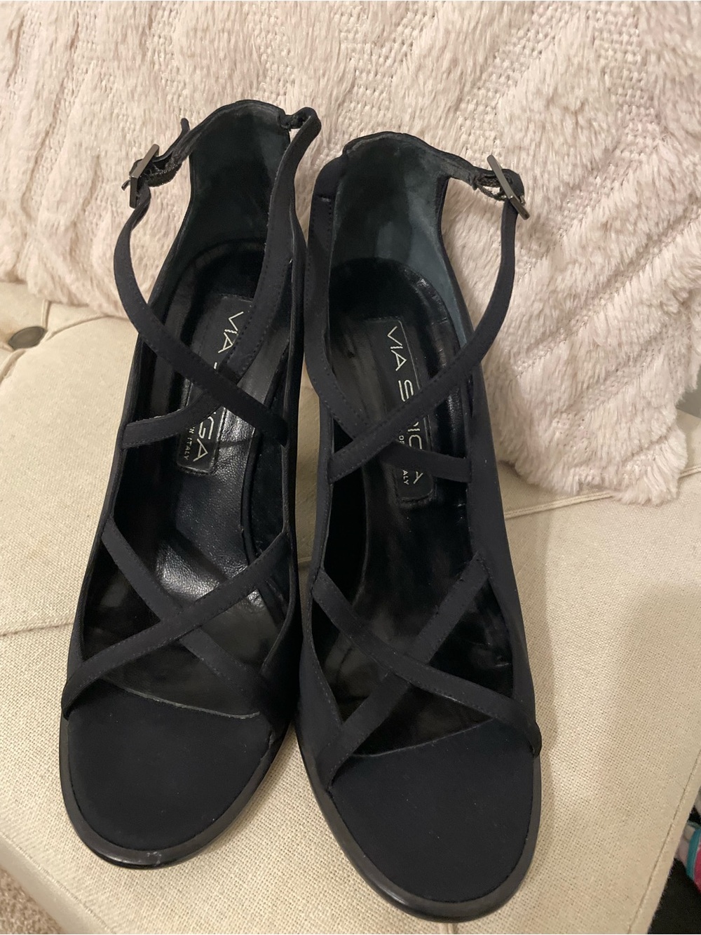 Via Spiga Black Crisscross Strap Heels